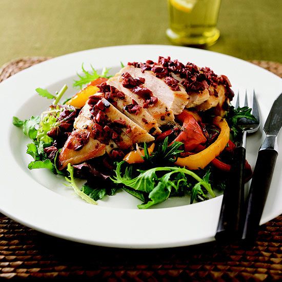 Chicken Breast with Roasted Peppers and Greens