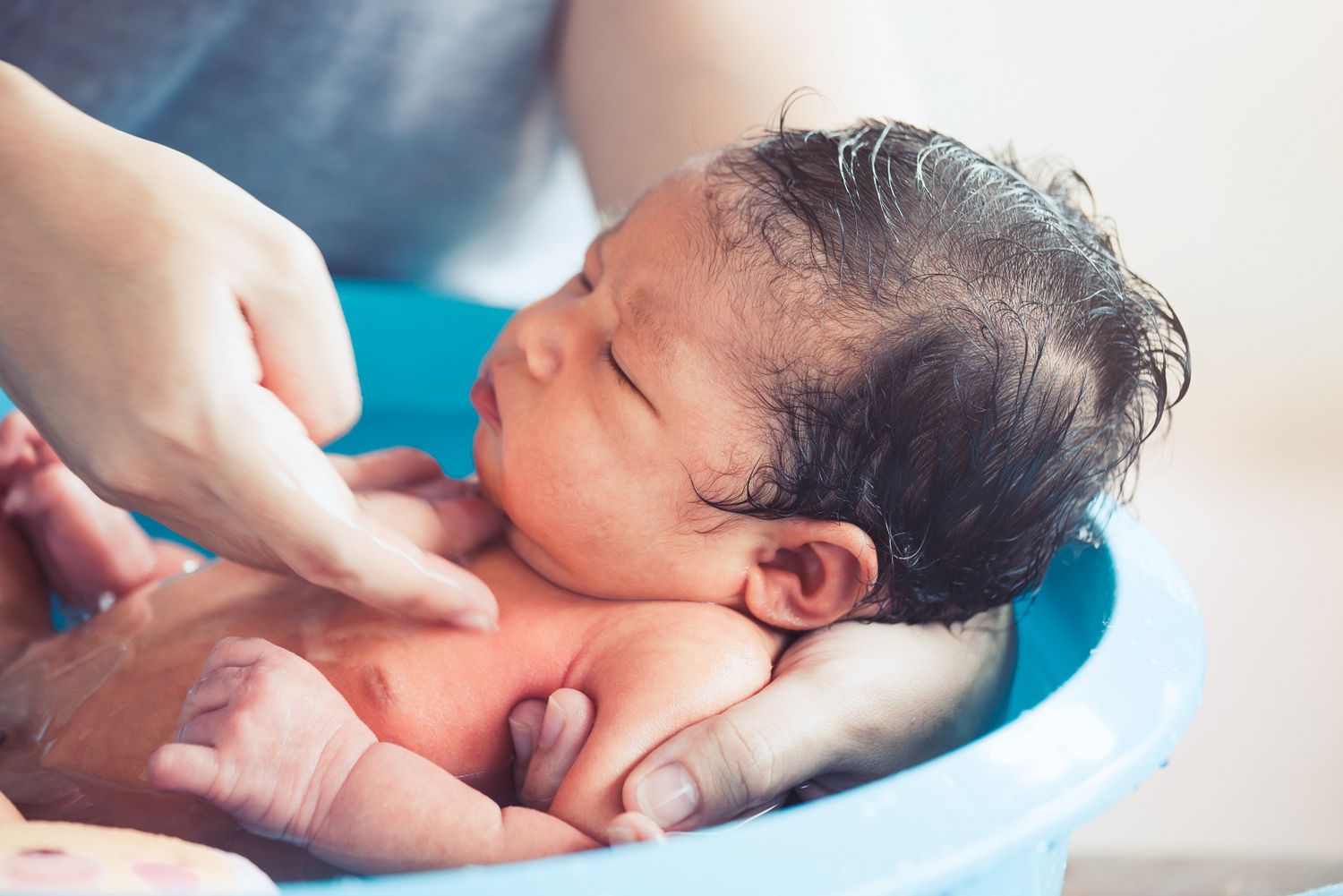 Newborn Asian Baby Bath Blue Pale
