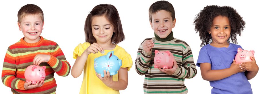Four Funny Kids wtih Money Boxes