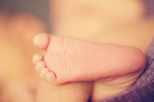 Premature baby tiny toes and feet
