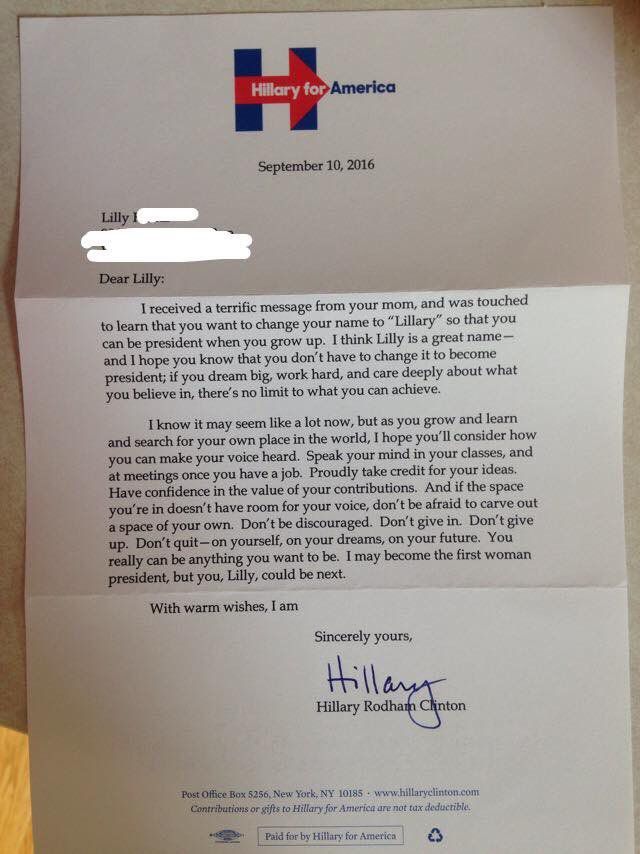 letter from hillary clinton