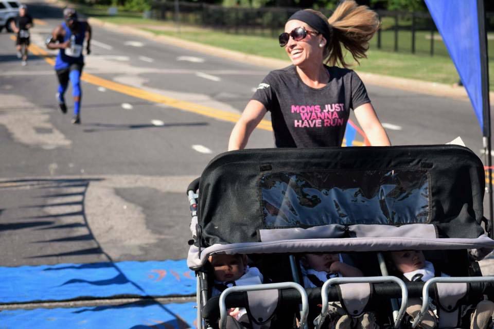 suzy goodwin pushing triplet stroller