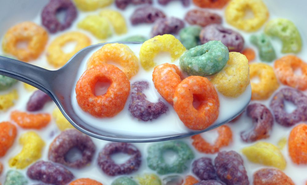 Sugary cereal in milk