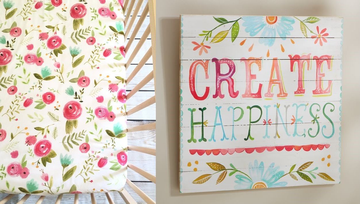 Florals Rose Crib Mattress Cover And Create Happiness Sign
