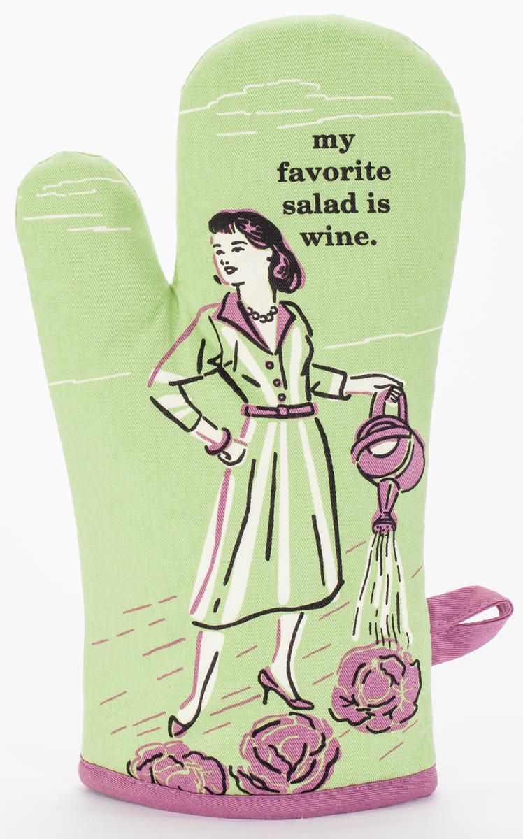Always Fits Curse Word Oven Mitts: My favorite salad is wine