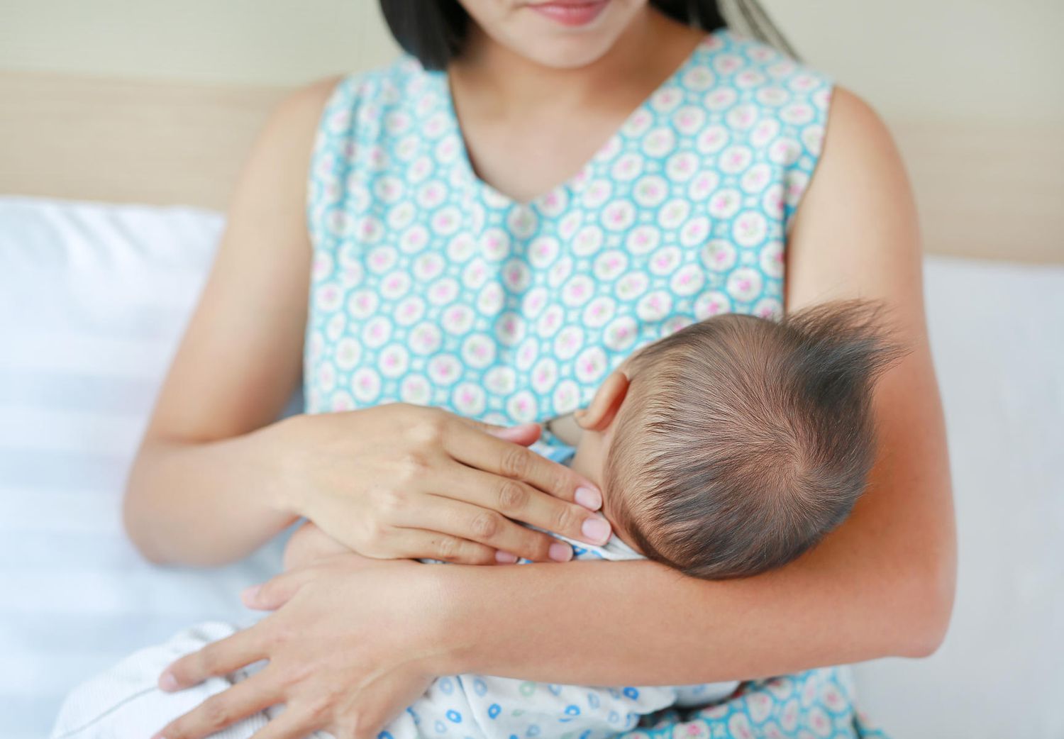 Mother Breastfeeding Newborn Child Blue Top