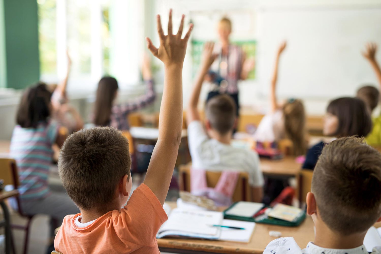 Boy Raising Hand In Classroom