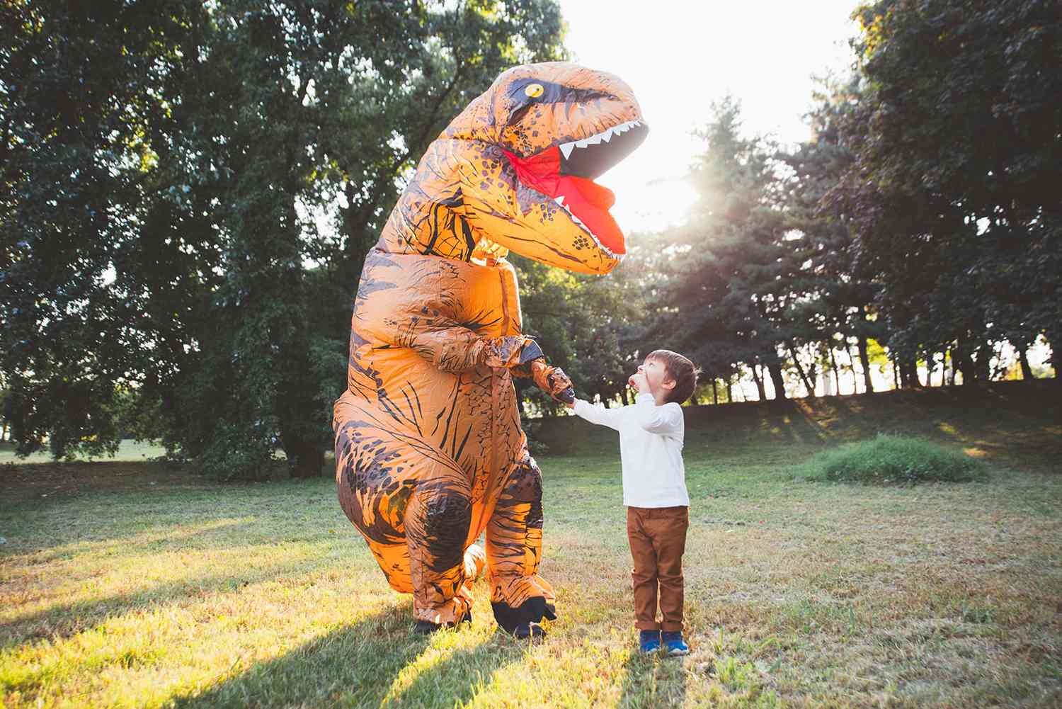 T-Rex costume and little boy