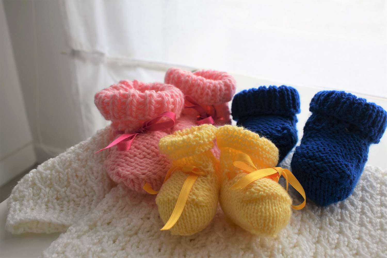 Triplets Newborn Wool Socks Pink Yellow Blue