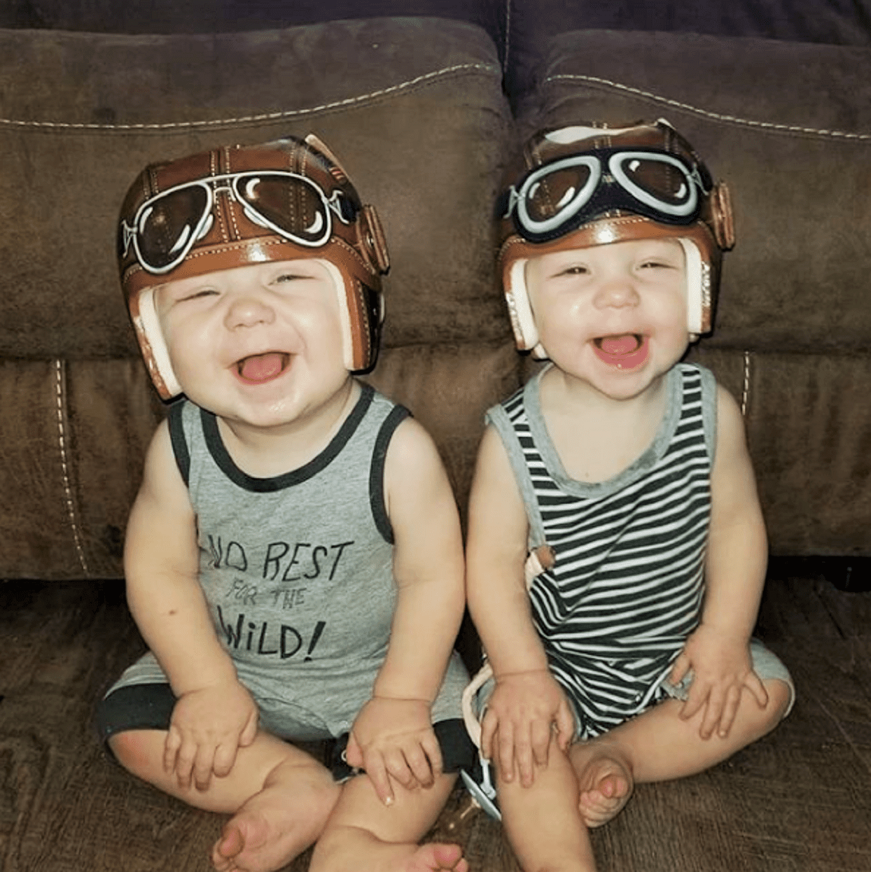 Paula Strawn Two Babies Wearing Corrective Helmets with Flat Head Syndrome