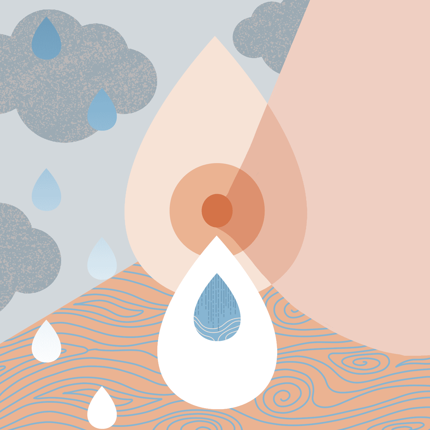 graphic/abstract illustration of breast, milk drops and rain clouds