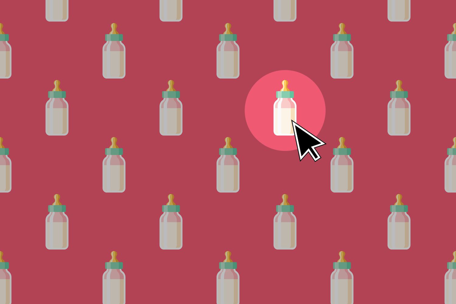 field of baby bottle icons with a cursor on top of one