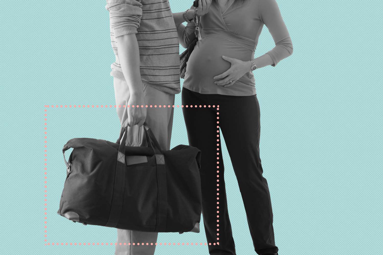 pregnant wife and husband carrying bag