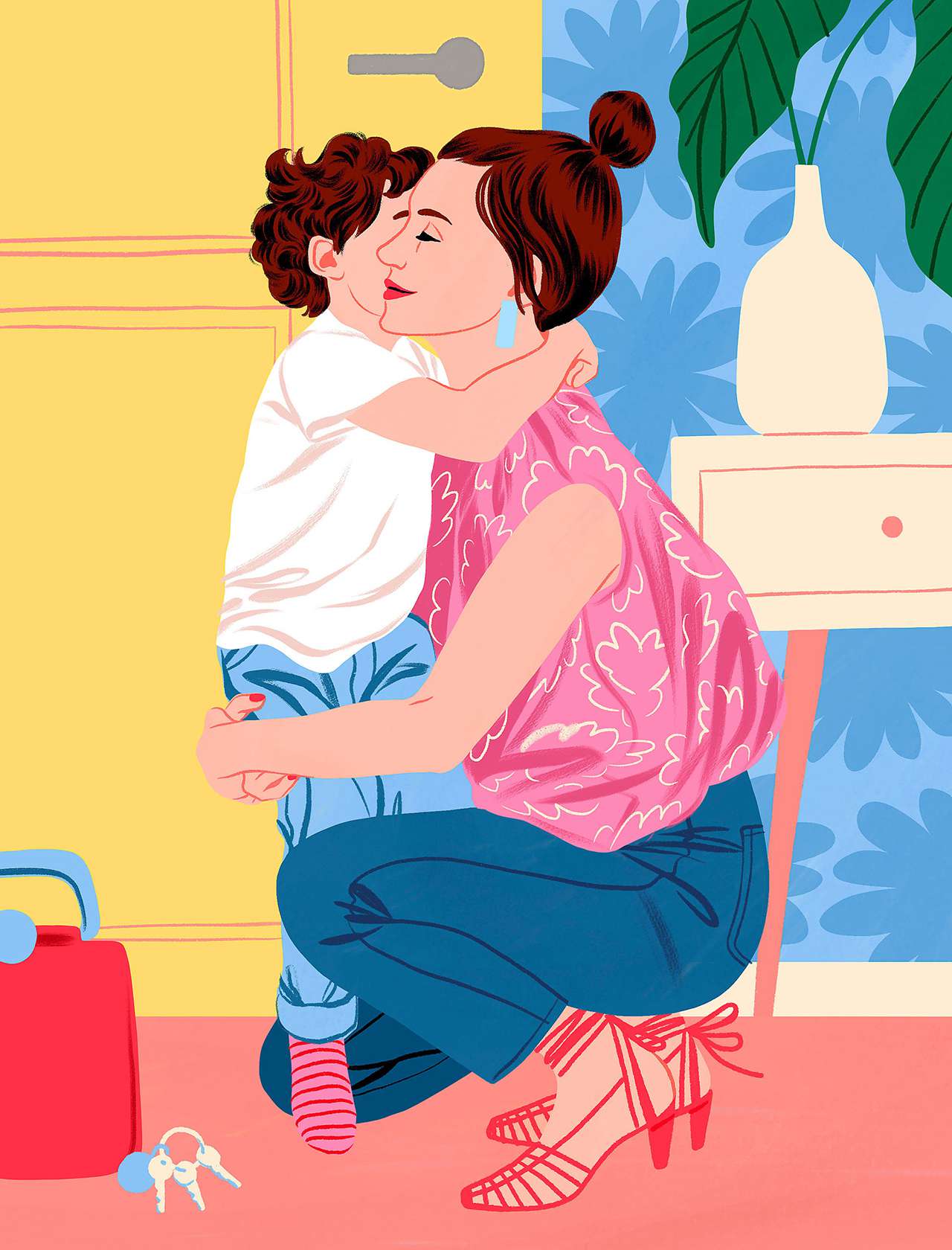 mother hugging child illustration