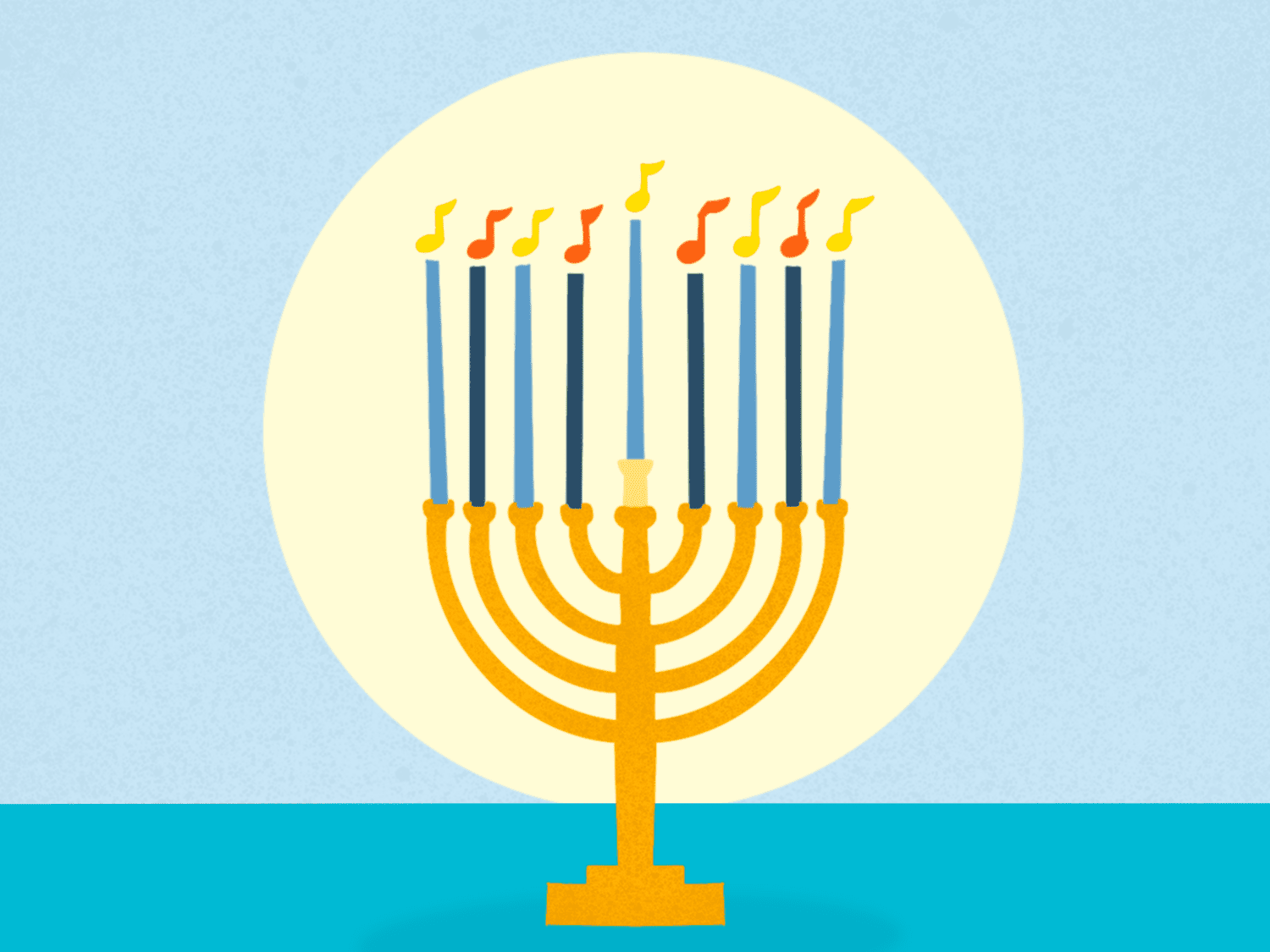 hanukkah menorah with flames shaped like musical notes