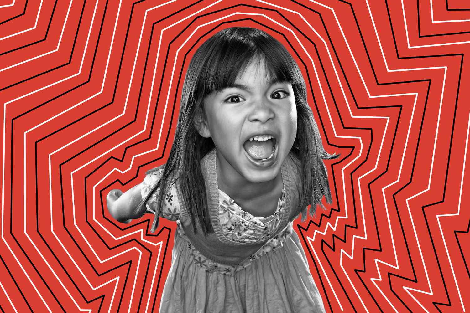 girl screaming with hand-drawn lines around her