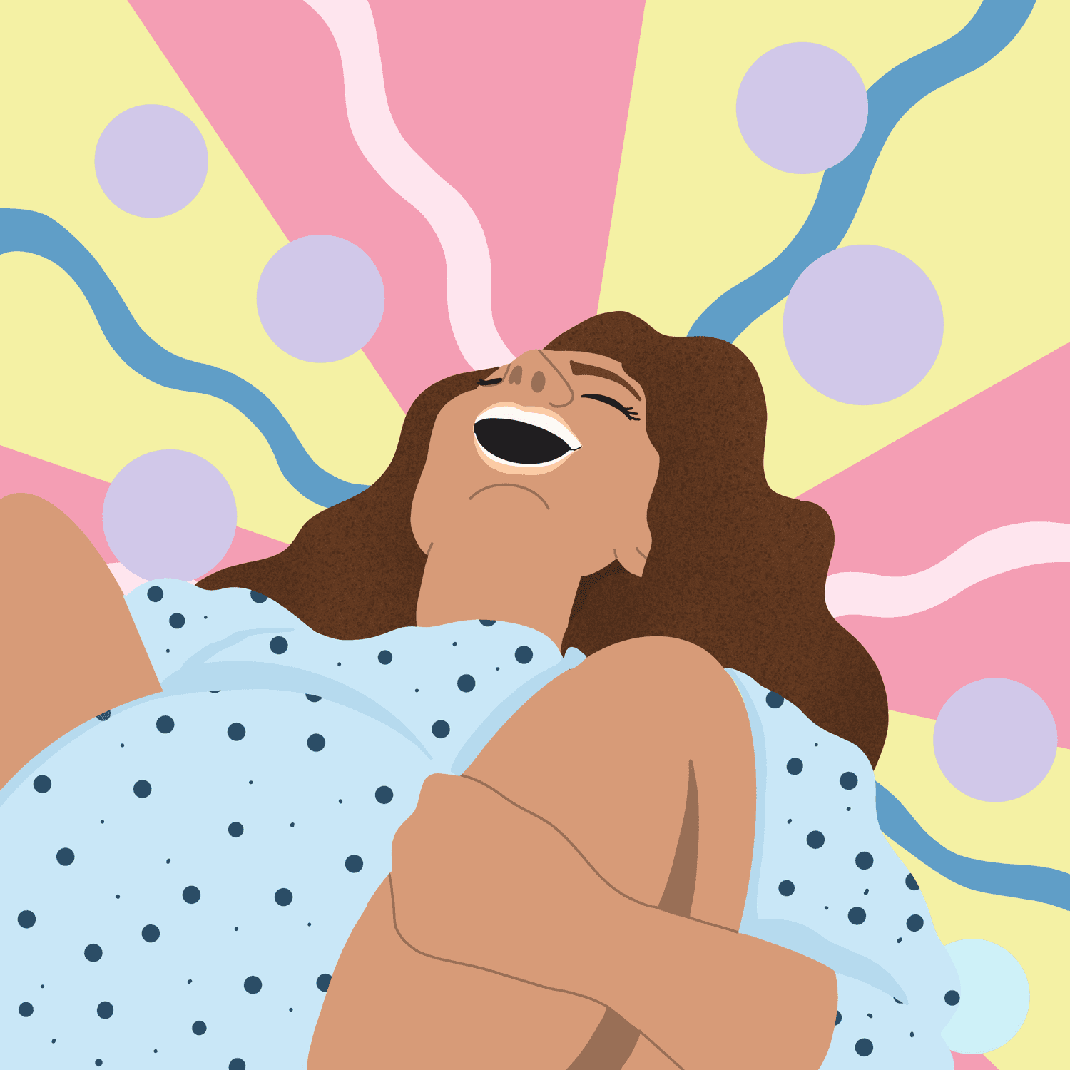 woman in labor with psychedelic background