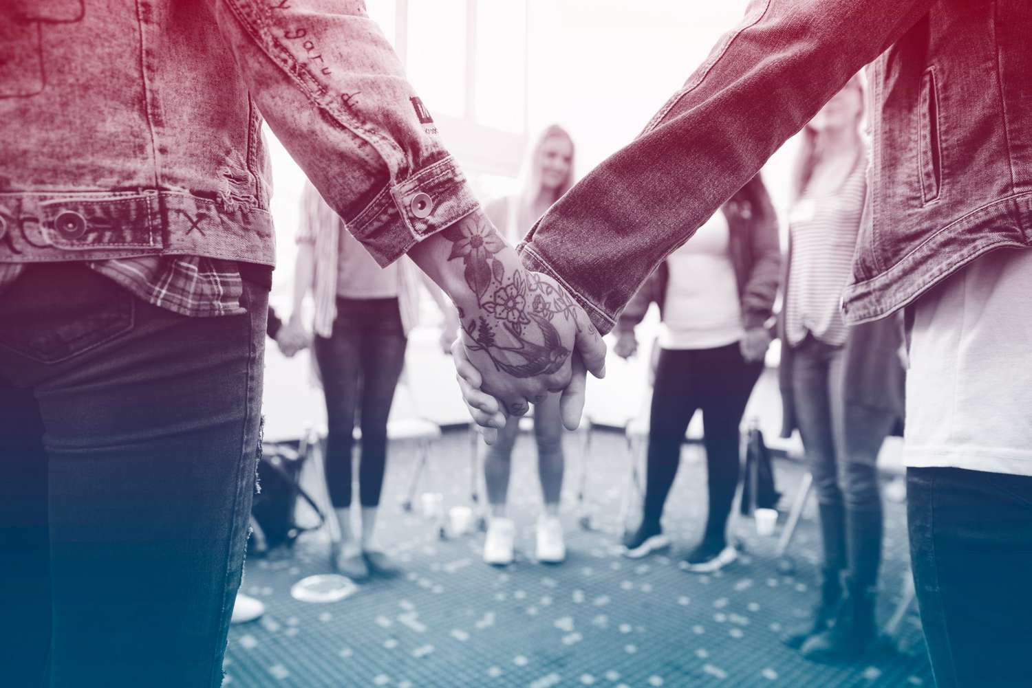 group therapy circle, holding hands