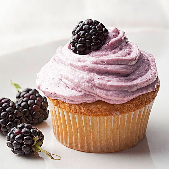 Vanilla Cupcakes with Blackberry Frosting 