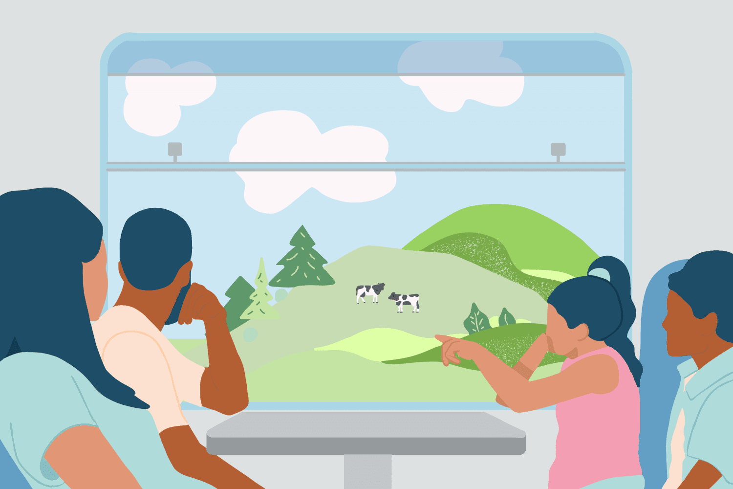 animated gif of family riding train and looking out window