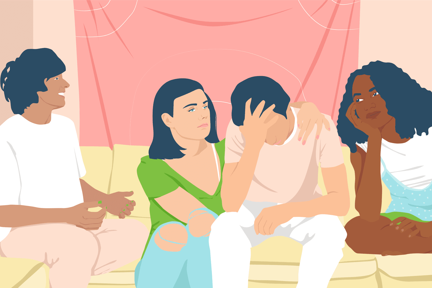 Illustration of a teen boy being comforted