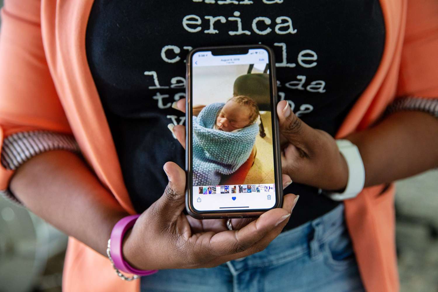 Tomeka Isaac shows off a picture of her son, Jace, on Monday, March 9, 2020 in her Denver, North Carolina home. In May 2018, Tomeka, who was due a month later, had to make an emergency visit to the hospital, where she and her husband, Brandon, discovered their son Jace was stillborn and that Tomeka was suffering from a previously undiagnosed, life-threatening condition called HELLP Syndrome. The couple later learned Jace's death and Tomeka's condition, which had her hospitalized for 45 days, were preventable.