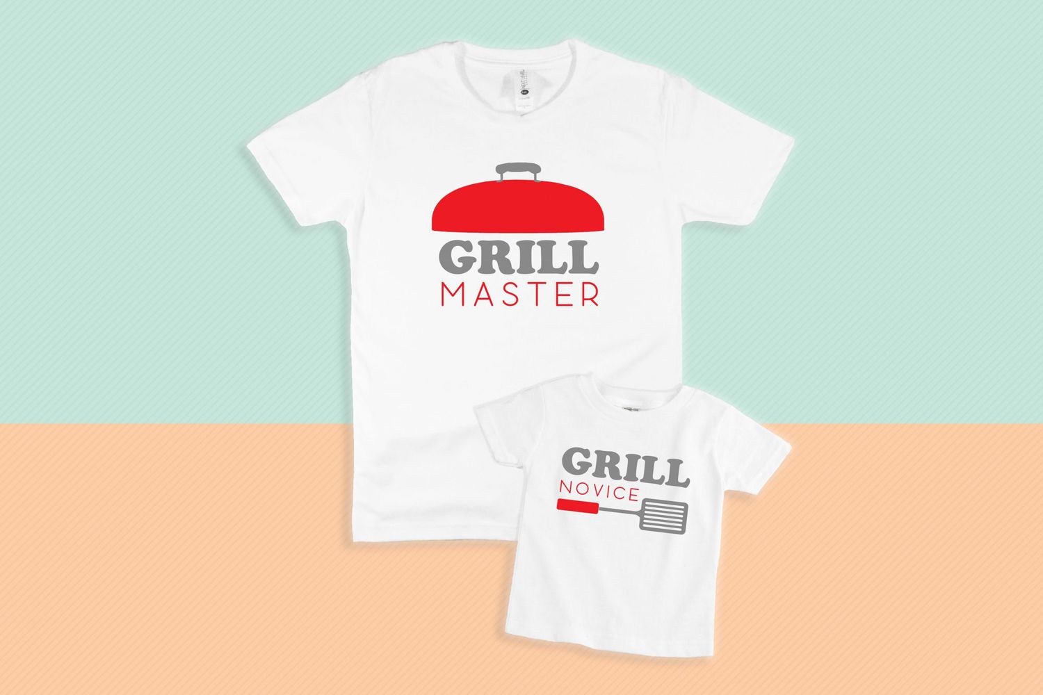 The Spunky Stork Grill Master T-Shirts on a patterned background