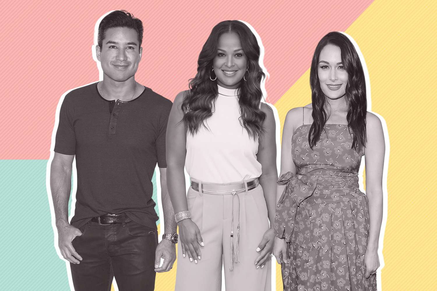 Mario Lopez, Laila Ali, and Brie Bella on Color Patterned Background