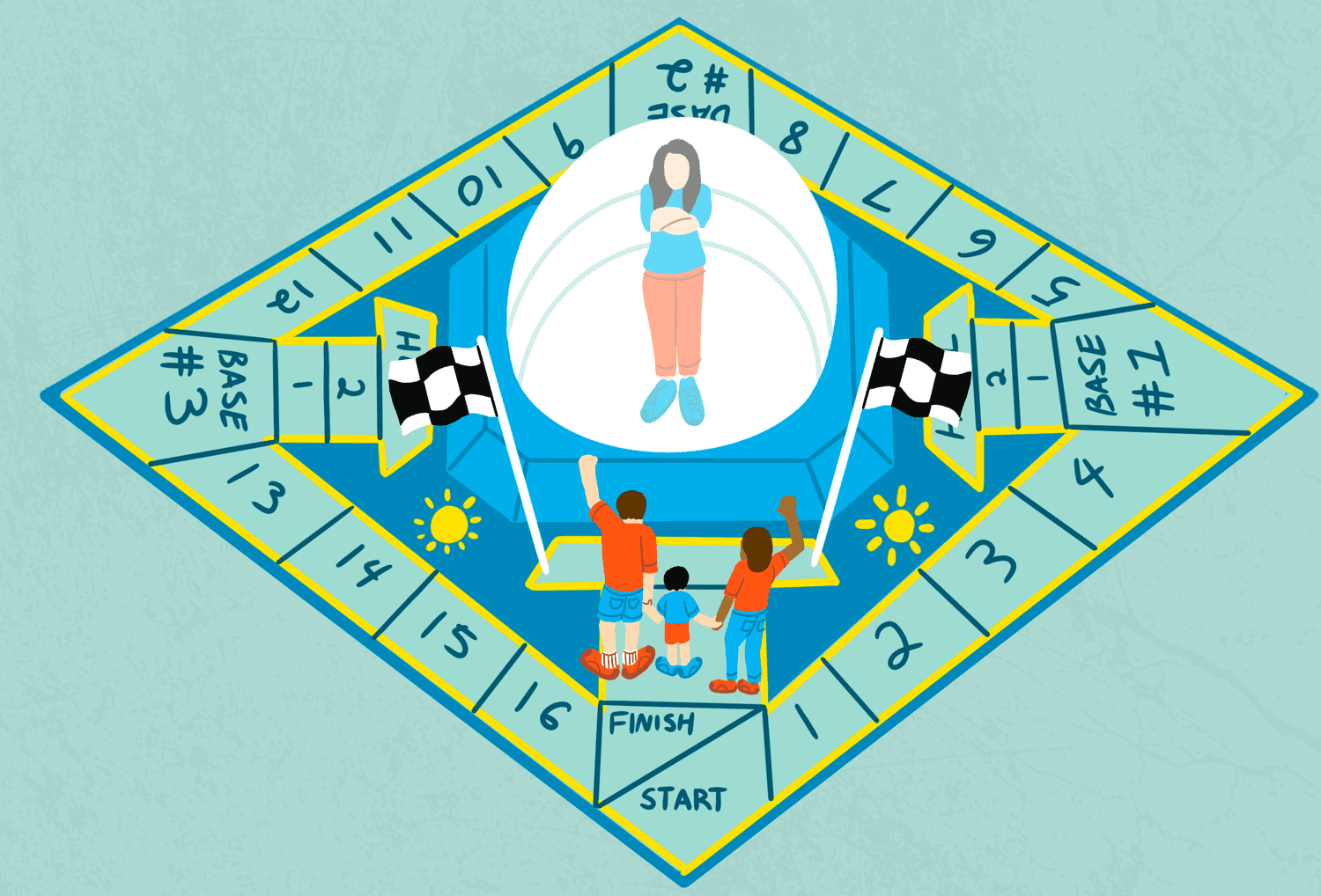 Co-parent trouble game board illustration