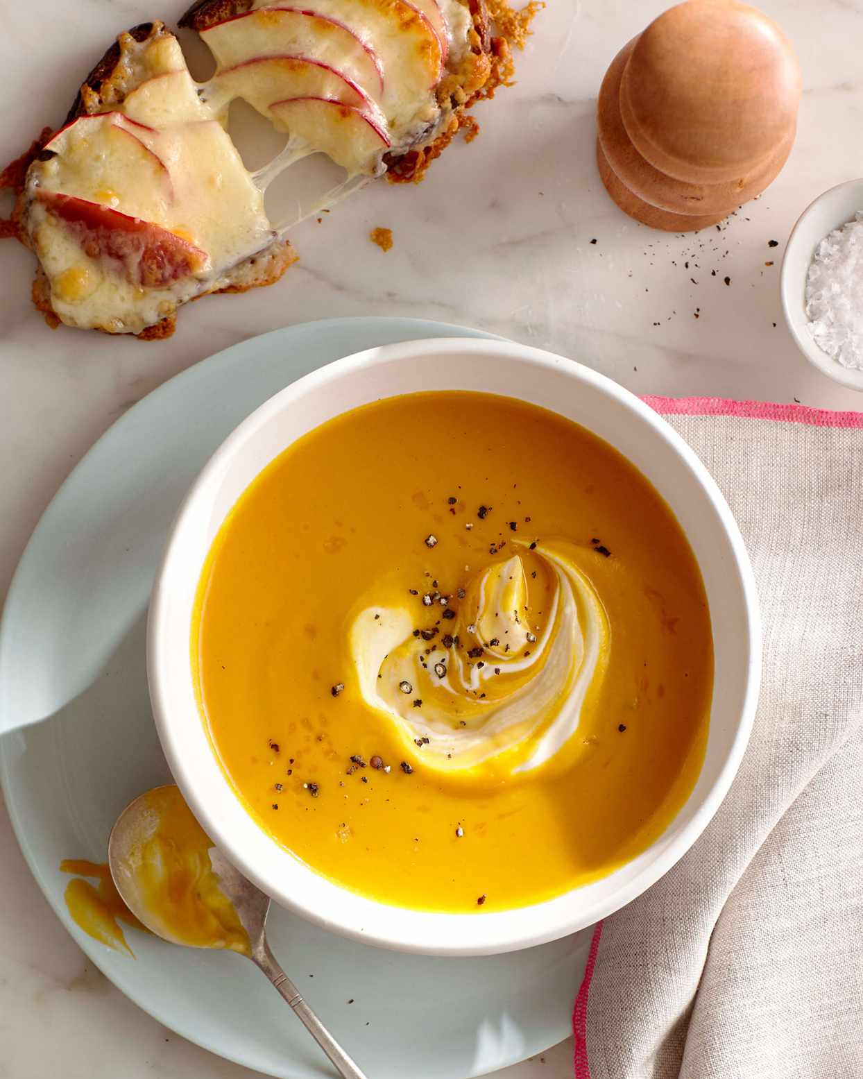 Carrot-Apple Soup With Cheddar Toasts
