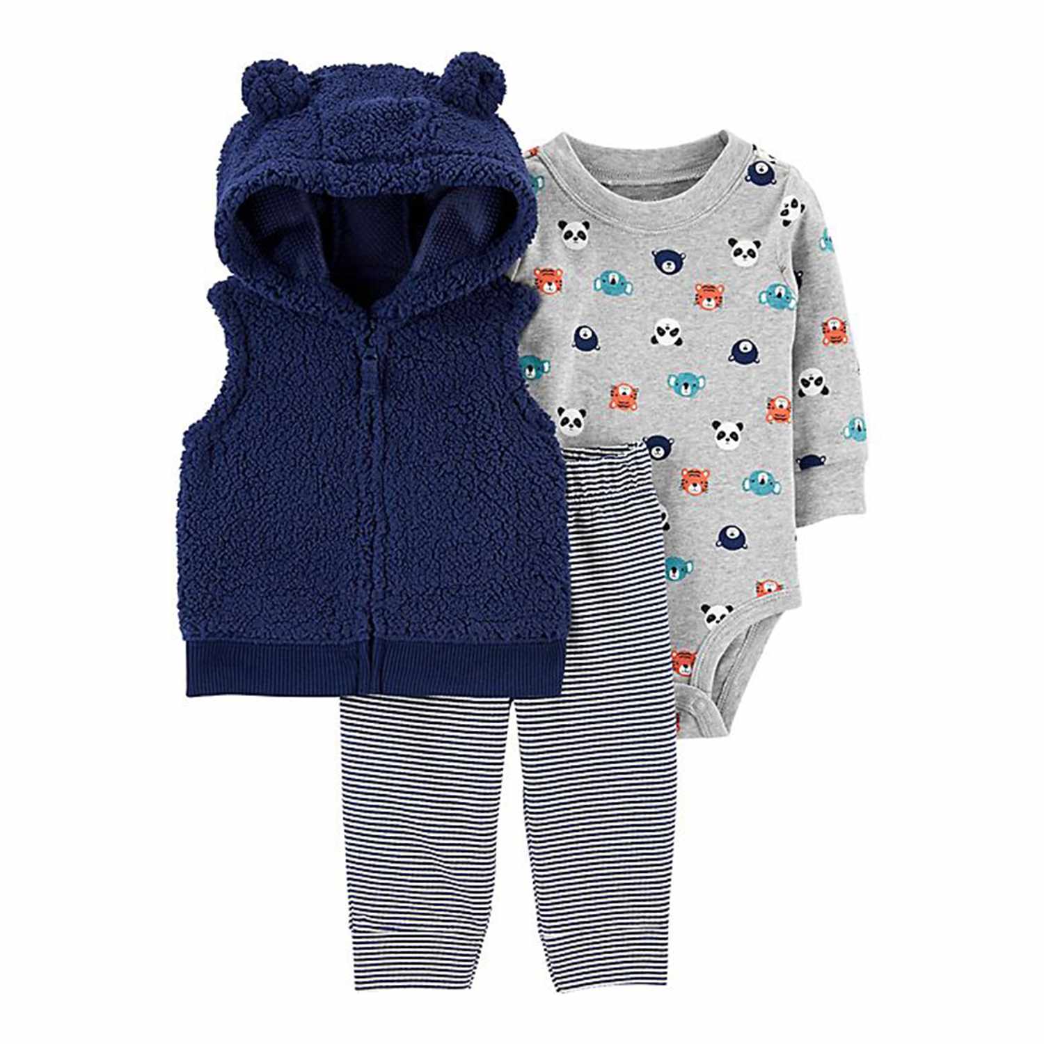 carter's® 3-Piece Sherpa Little Vest, Long Sleeve Bodysuit, and Pant Set in Navy