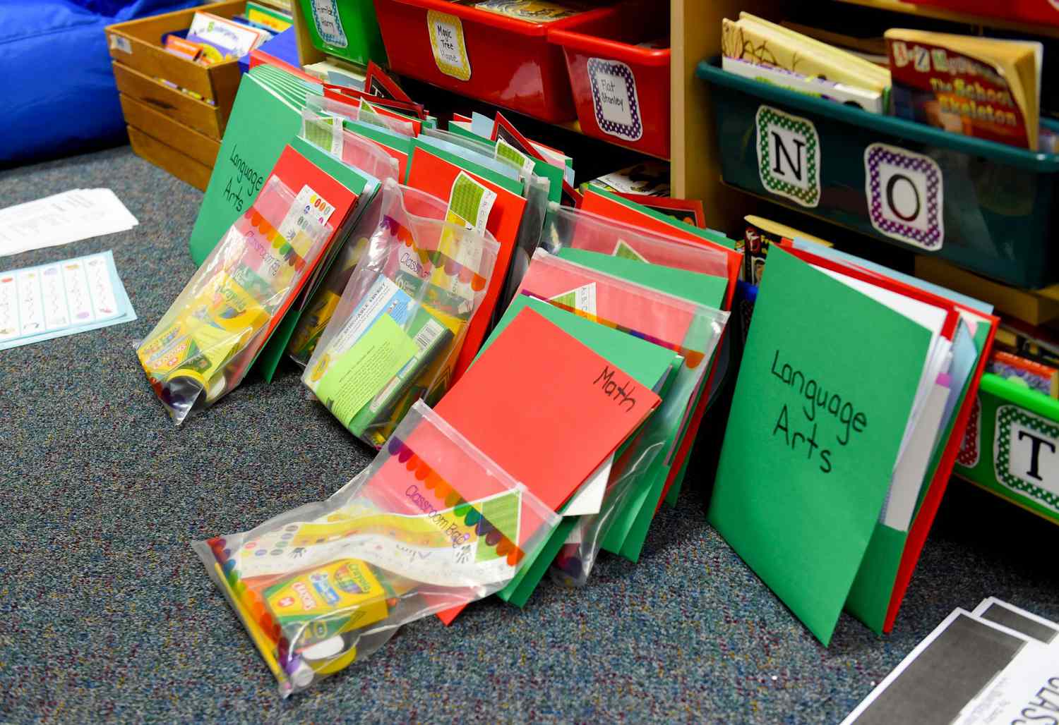 A group of notebooks and folders for math and language arts for students during COVID/coronavirus