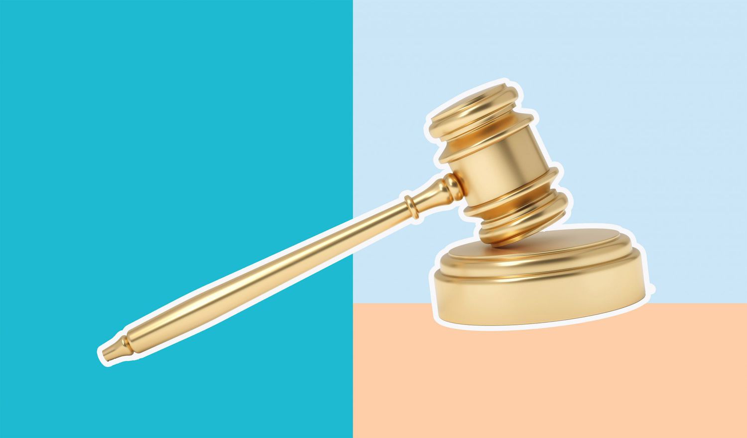 An image of a gavel on a colored background.