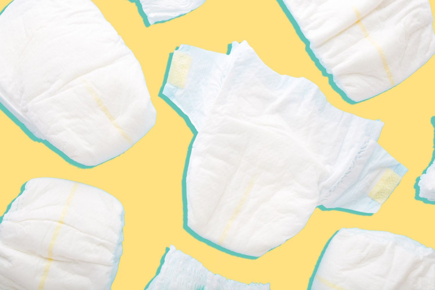 A graphic image of diapers on a colorful background.