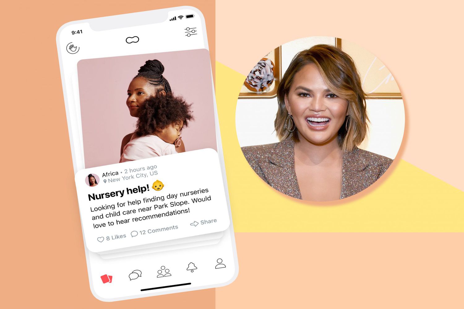 An image of the Peanut App next to an image of Chrissy Teigen.