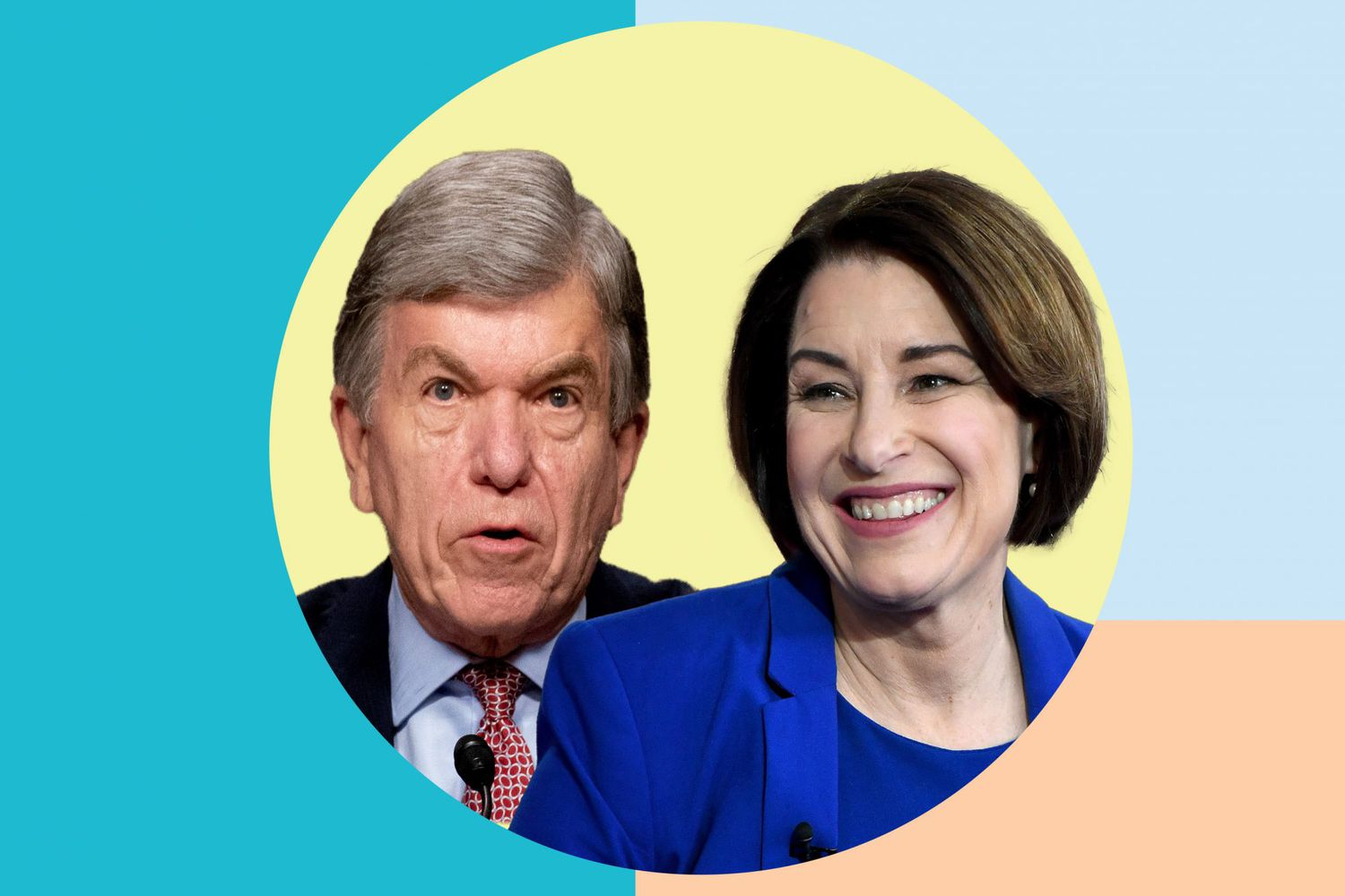 An image for Roy Blunt and Amy Klobuchar on a colorful background.