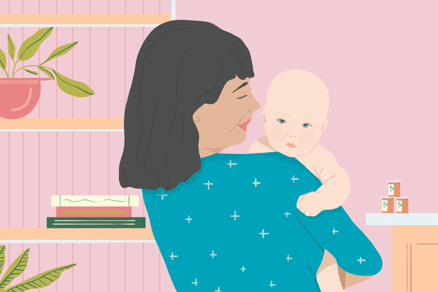 An illustration of a woman holding her baby.