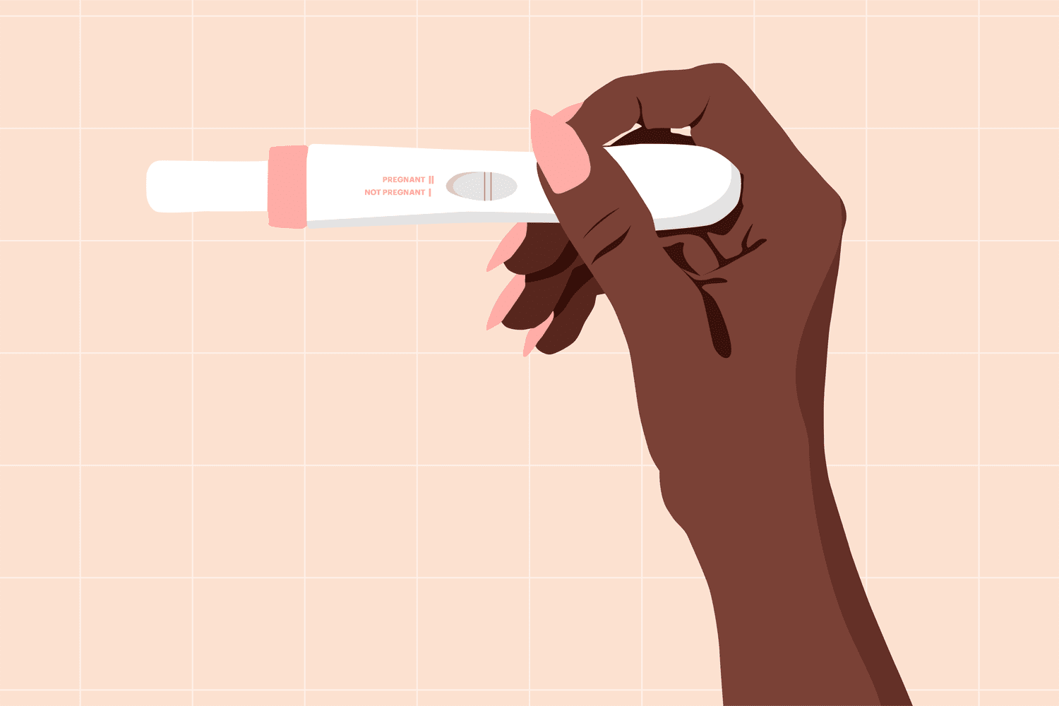 An illustration of a woman holding a pregnancy test.