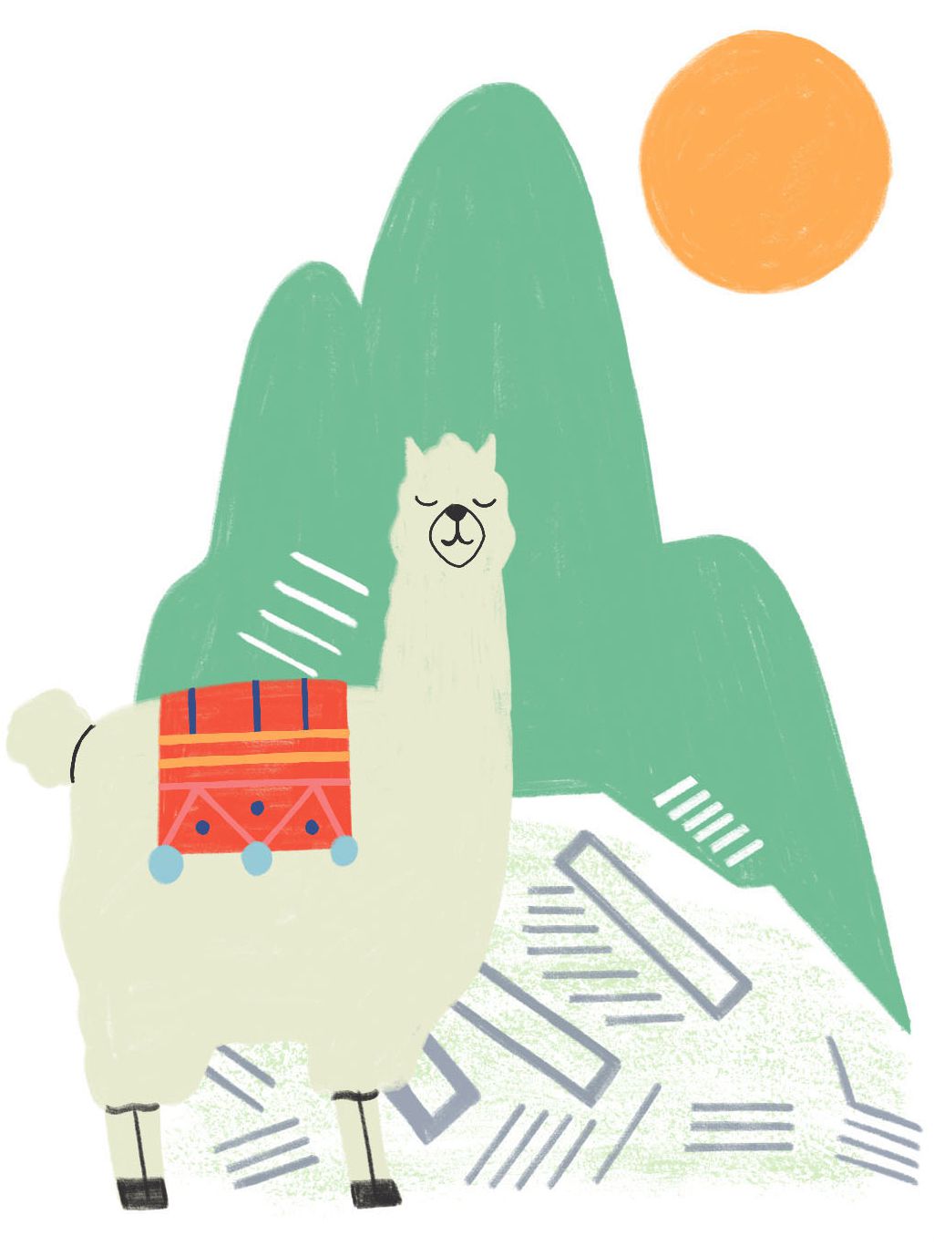 alpaca and mountain landscape illustration