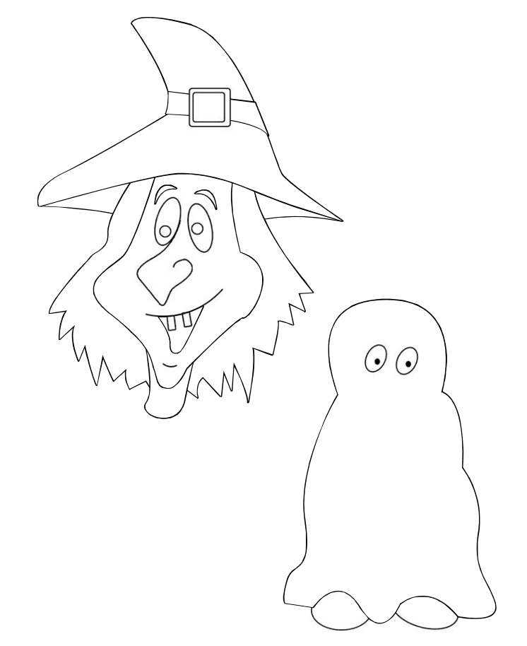 Witch and Ghost Halloween Coloring Page