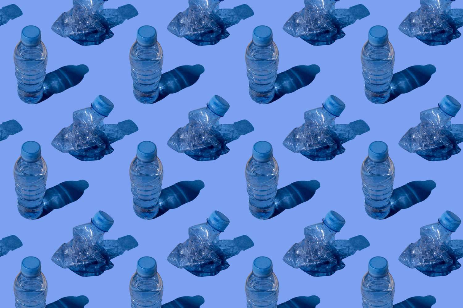 An image of plastic bottles on blue background.