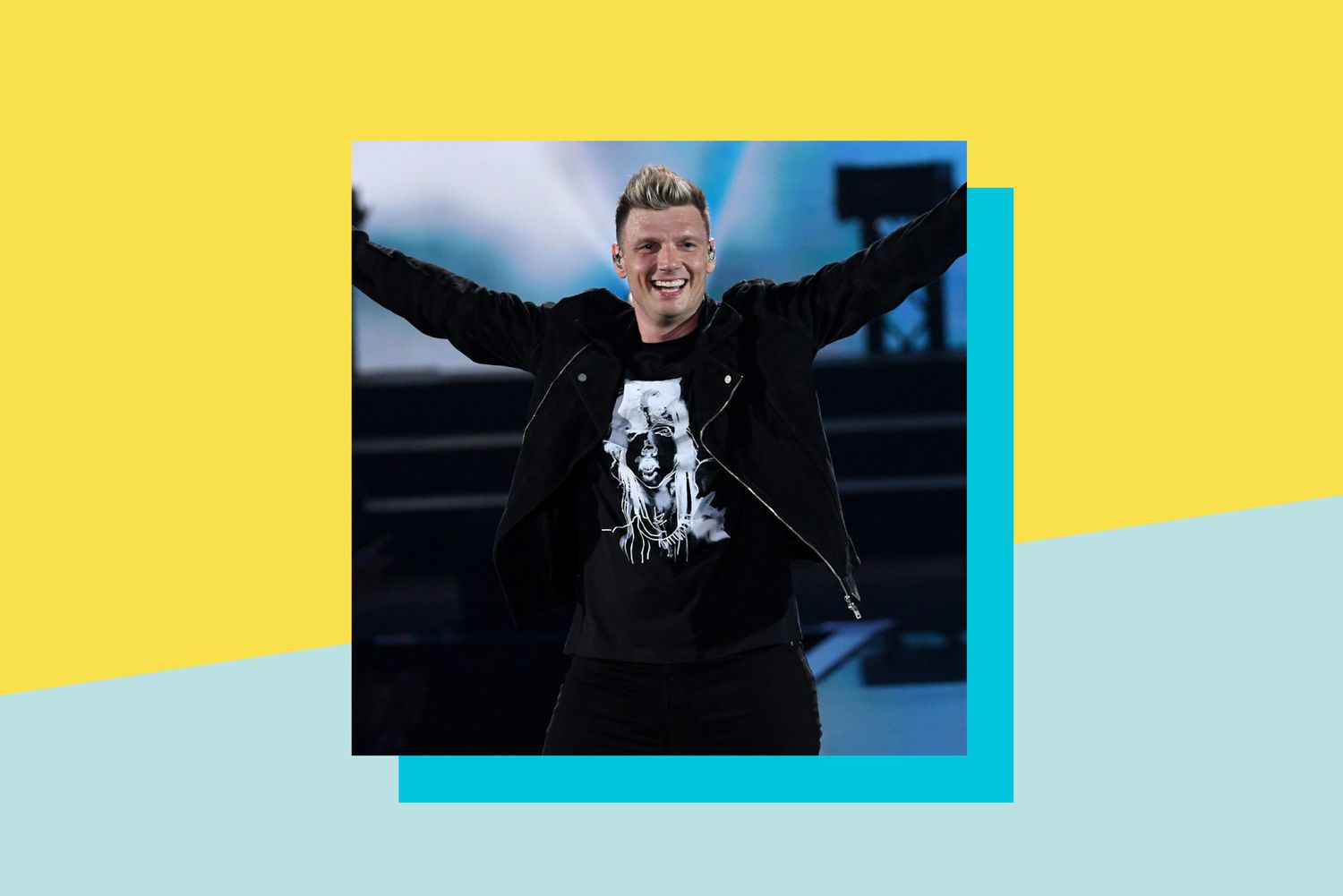 An image of Nick Carter on a colorful background.