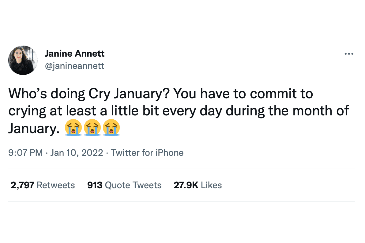 Janine Annett tweet about Cry January