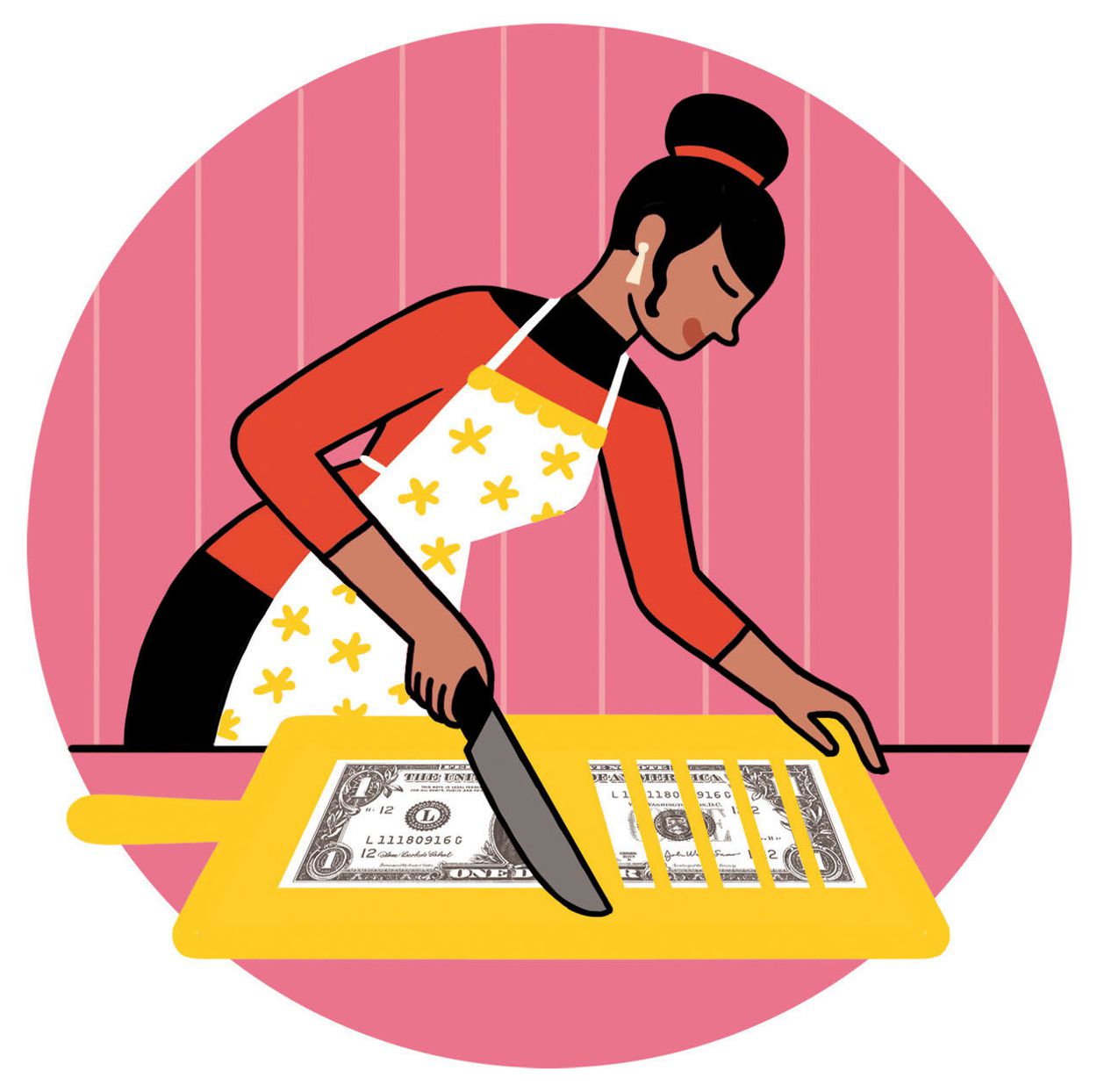illustration of person cutting money
