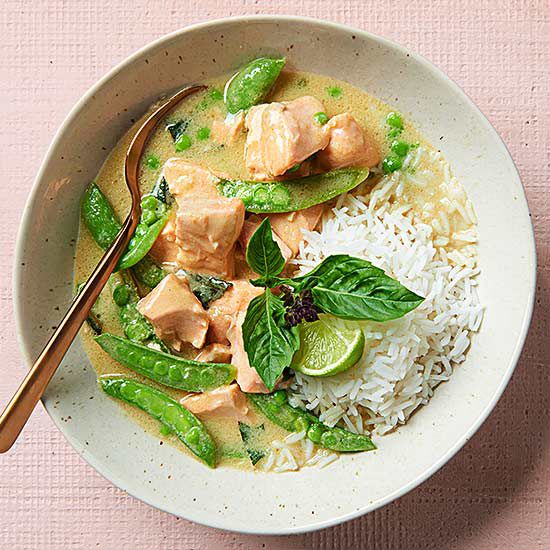 Thai Curried Salmon and Snap Peas