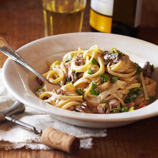 Spring Pasta with Morels, Ramps and Peas