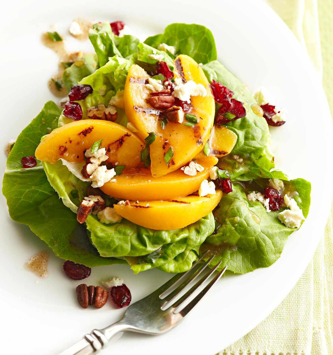 Boston Lettuce Stacks with Grilled Peaches, Feta and Pecans