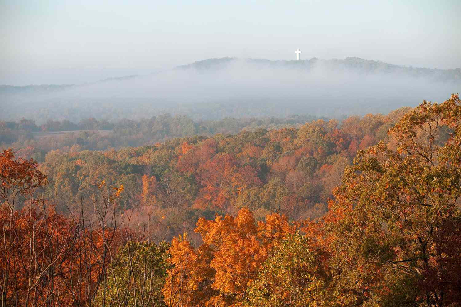The 111-foot-tall Bald Knob Cross of Peace stands across the valley from a lookout point in Alto Pass.