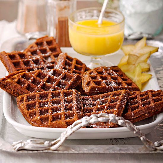 Gingerbread Waffles with Hot Lemon Curd Sauce