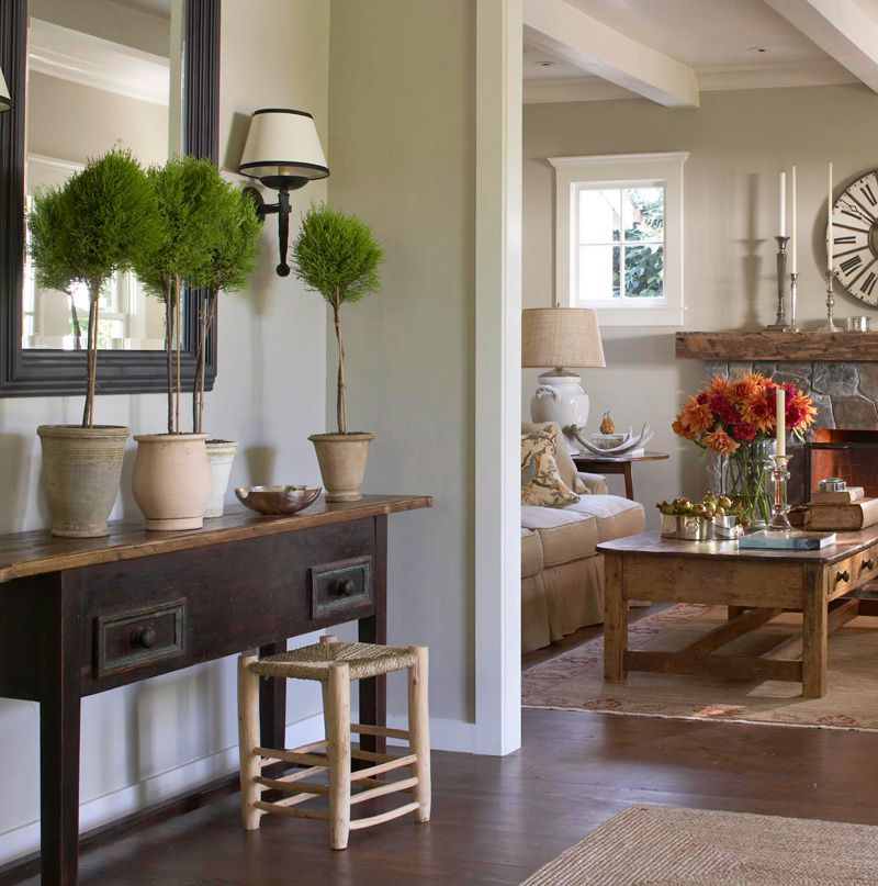 Rustic elements in a farm-style living room